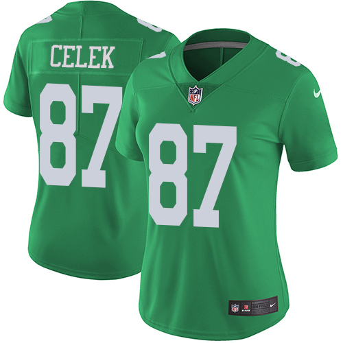 Nike Eagles #87 Brent Celek Green Women's Stitched NFL Limited Rush Jersey - Click Image to Close